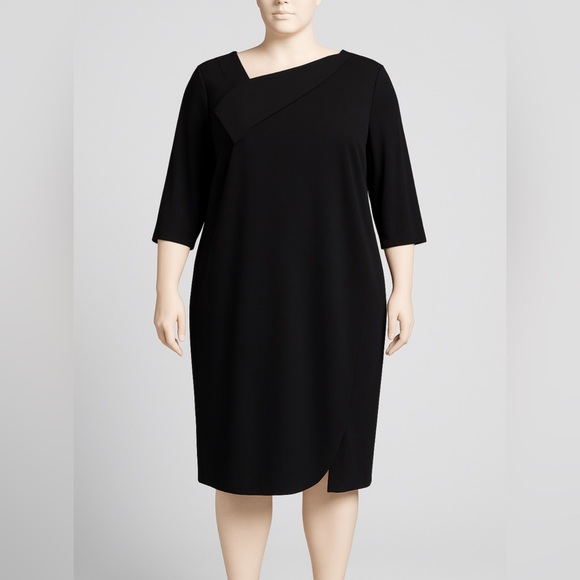 Calvin Klein Women Black Asymmetrical Neck 3/4 Sleeve Sheath Dress Plus Size 22W - Picture 1 of 9